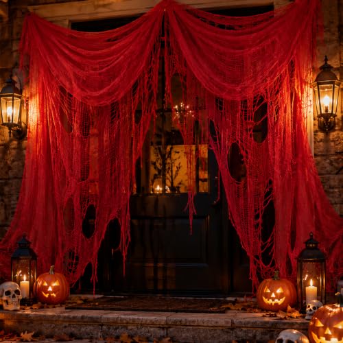 410 x 80 Inch Halloween Creepy Cloth - Red Spooky Gauze for Yard & Outdoor Decor