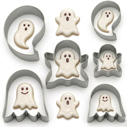 Ghost Cookie Cutter Set - 6PCS Halloween Shaped Stainless Steel Biscuit Molds with 3 Sizes - Fall Party Decorations