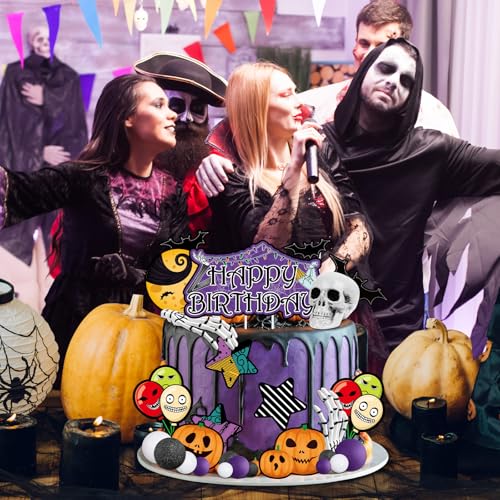 27pcs Halloween Birthday Cake Topper Set - Pumpkin Bat Moon Party Decorations