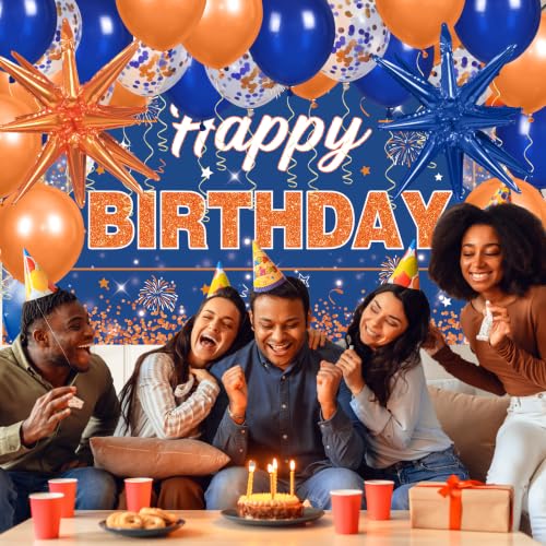 Yomaiha Blue Orange Birthday Decorations Party Kit Banner Balloons Backdrop