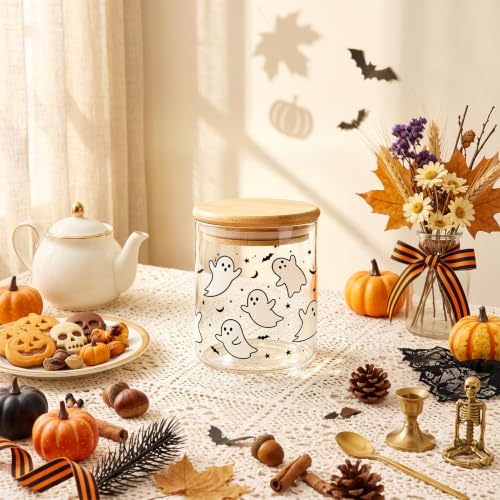 Halloween Ghost Candy Cookie Glass Jars - Black White Ghost 3 Pack - Spooky Food Storage Containers