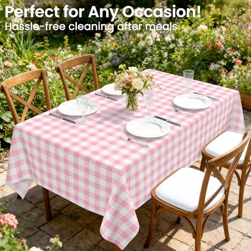 Disposable Pink Gingham Tablecloth 54 x 108 Inches - 4 Pack for Rectangular Tables