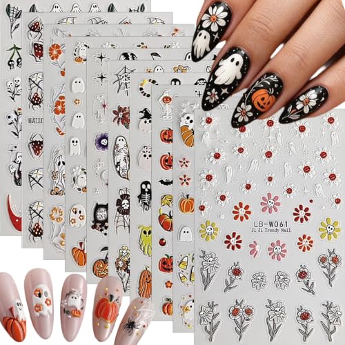 Halloween Nail Stickers - 10 Sheets 5D Embossed Self-Adhesive Nail Decals - Style-07