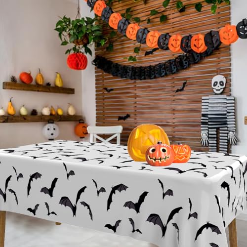 White Bat Halloween Tablecloths - 3 Pack Waterproof 54x108 Inch Decorations