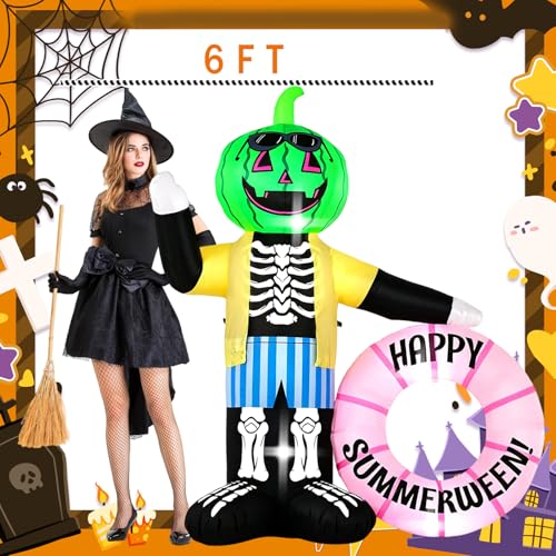 6FT Watermelon Zombie Inflatable Halloween Decor with LED Lights for Outdoor & Indoor Parties