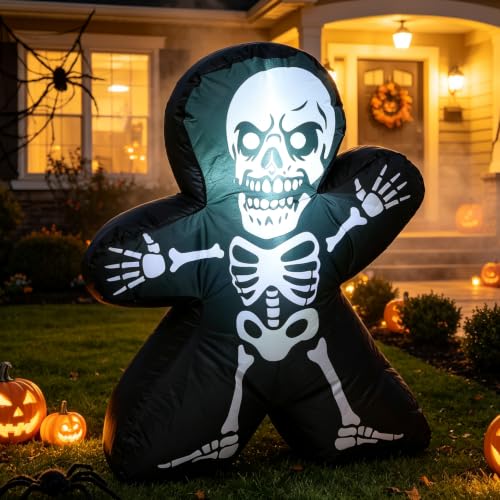 Halloween Inflatable Pumpkin Skeleton Yard Decoration - Square Variation - Light Up, Spooky & Cute