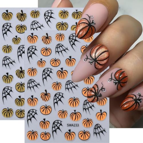 Halloween Pumpkin Nail Stickers - Gold Glitter 6-Piece Set - Style14