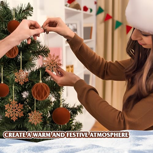 Brown Velvet Christmas Tree Ornaments Set - Holiday Decor, 36 Pcs