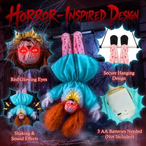 Halloween Hanging Animatronic Doll - Creepy 31.5 Inch Outdoor Decor with Glowing Eyes