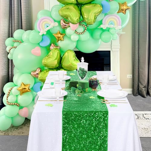 Green Sequin Table Runner 4 Pack 12x72 Inches for Wedding Party Decor