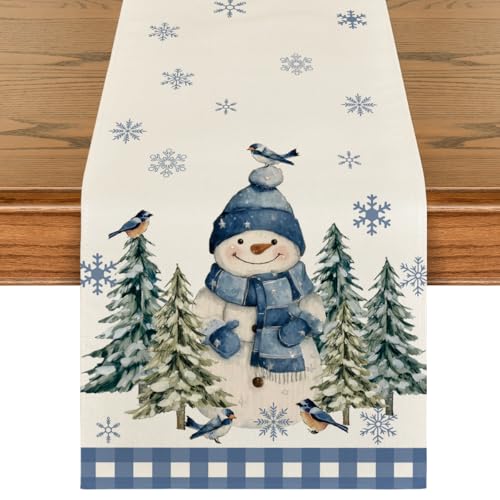 Blue Snowman Winter Table Runner 13x36 Inch Home Decor - Artoid Mode