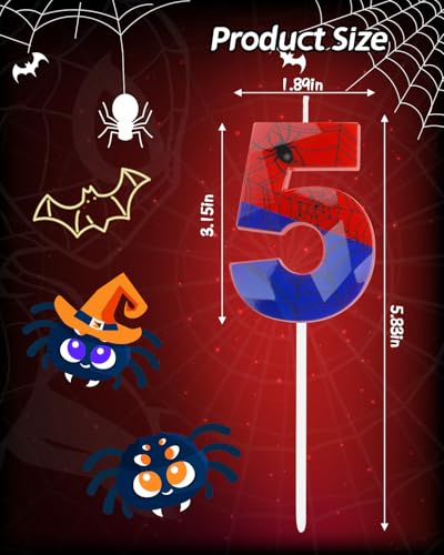 Number 5 Spider Themed Birthday Candle - Red & Blue Web Cake Toppers, 2.68 Inch, Variation: RedBlue / 5