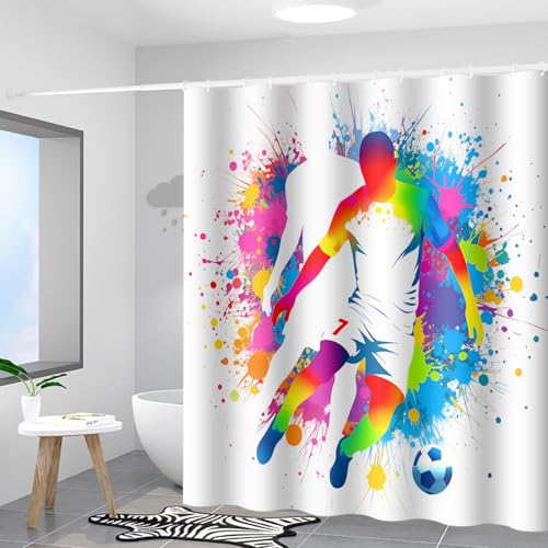 Football Players Shower Curtain - Waterproof Rainbow Splash Design - 72x72 Inch - Variation of THIS listing