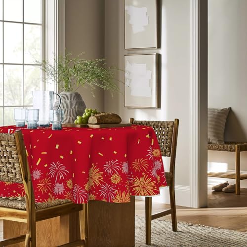 70-Inch Round Chinese New Year Tablecloth Red and Gold 2026 Celebration Decor