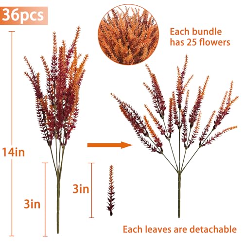 Artificial Fall Flowers Outdoor Brown 36 Bundles UV Resistant Faux Autumn Plants