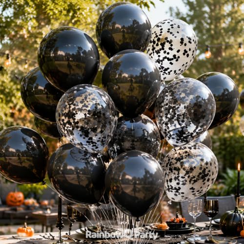 Black Latex Balloons with Confetti - 55pcs 12 Inch Party Decor