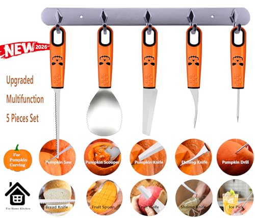 Pumpkin Carving Tools with Stencils 5PCS Halloween Pumpkin Carving Kit Orange - Adults & Kids