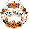 Halloween Wooden Wreath for Front Door - Spooky Decor with Ghosts Bats & Pumpkins