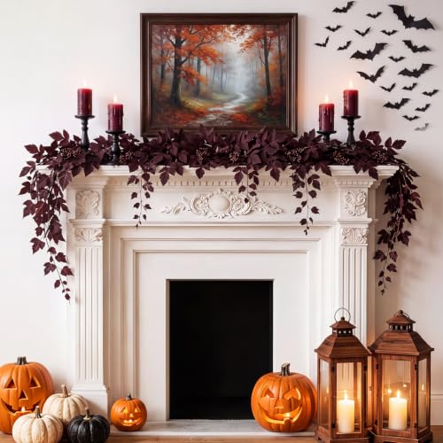 Fall Garland 6ft Plum Purple Cimicifuga Artificial Leaf Decor 2-Pack