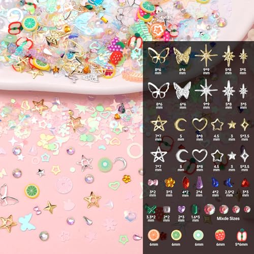 3D Nail Charms Kit with Rose Bows Butterfly Pearls & Sequins - Set-1