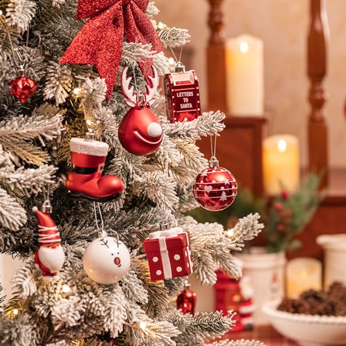 Christmas Tree Ornaments Set - 100 Shatterproof Holiday Decorations with Snowman Reindeer Santa & More