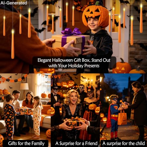 Orange Flameless Floating Candles Set - 20 LED Taper Candles with Wand Remote for Halloween Decor