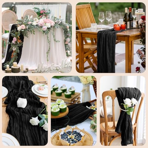 Black Cheesecloth Table Runner 10FT Boho Rustic Sheer Linen for Events - 1 Pack