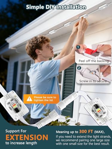 White 100FT RGBIC Outdoor Christmas Lights - Waterproof Smart Eave Lighting