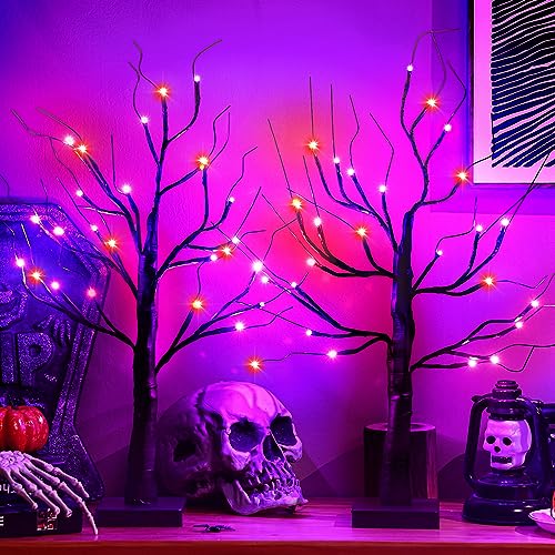 Halloween Black Tree with Lights 24 Inch Spooky Style Indoor Decoration Set