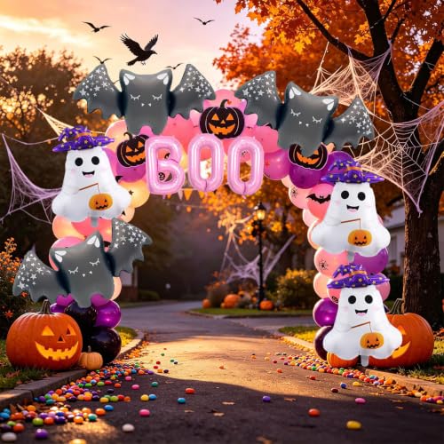 Pink Halloween Foil Balloon Set with Ghosts & Bats - Party Decorations