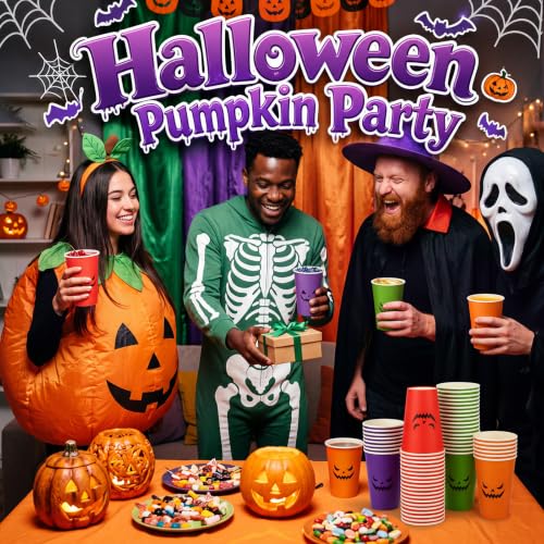 120 Pcs Halloween Pumpkin Paper Cups - 12 oz Disposable Party Cups with Smile Faces - Variation of THIS listing