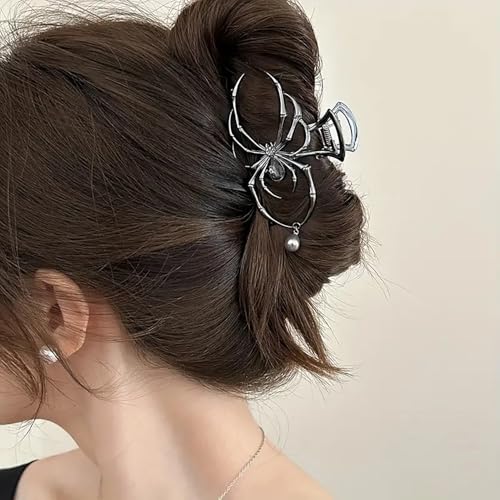 Halloween Black Spider Web Bat Pearl Hair Claw Clips - Combination 1