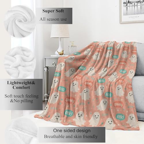 Pink Ghost Throw Blanket Halloween Fall Decor 40x50in - Spooky Cute Spirit