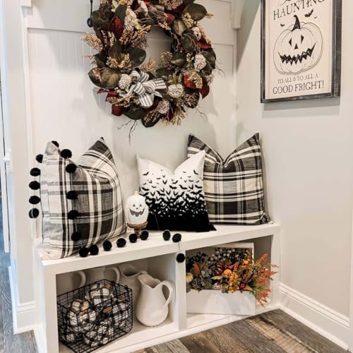 Halloween Bat Pillow Covers Set of 2 - Black & White 18x18 Spooky Decor - Variation of THIS listing