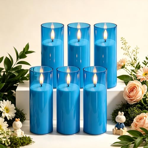 Flameless LED Candles with Remote & Timer Set of 6 - Blue, 2x6 Inches