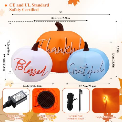 5FT Inflatable Fall Pumpkin Decor with LED Lights for Outdoor Yard