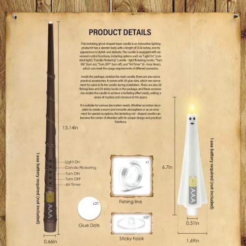 Ghost Flameless Floating Candles with Wand Remote - 20 Pcs Halloween Decoration - White (Variation: Ghost White-20pcs)