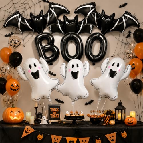Halloween Ghost and Bat Foil Balloon Set - Black and White Party Decorations