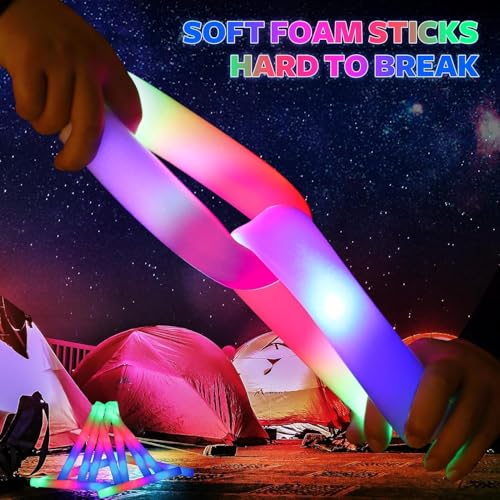 58 PCS LED Foam Glow Sticks Bulk - Colorful Flashing Neon Party Favors for Birthday Wedding Carnival