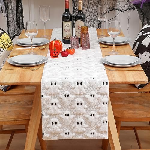 Halloween Plush Ghost Table Runner - 13x72 Inch Spooky Home Decor