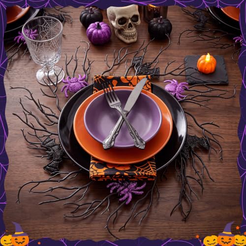 Halloween Placemats Set of 6 - Artificial Round Table Decor, Bare Twig Variation