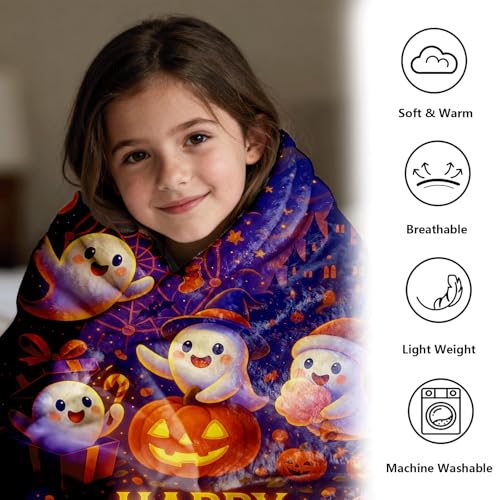 Halloween Throw Blanket 60x50 Inches - Soft Flannel Pumpkin Ghost Decor - Cozy Autumn Home Accessory - Variation of THIS listing
