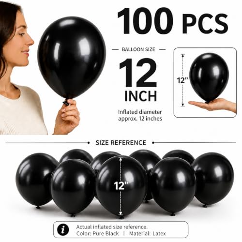 Pearclack-100 Black Latex Balloons 12 Inch Party Decorations – Bulk Set