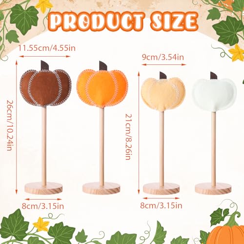 Fall Felt Pumpkin Decor Set with Wooden Bases - Autumn Halloween Thanksgiving Home Accent