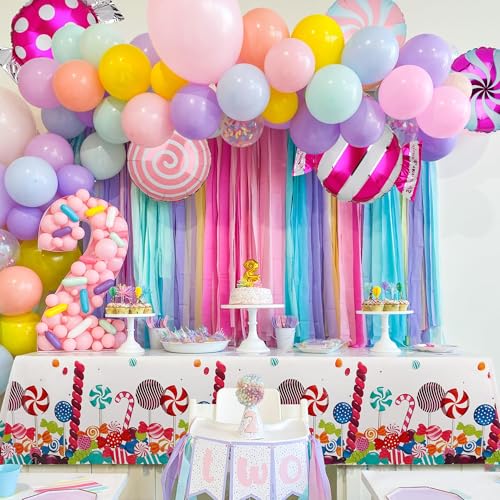 Candy Theme Plastic Table Cover - 7x5 Inches, Lollipop Design, Disposable Party Tablecloth