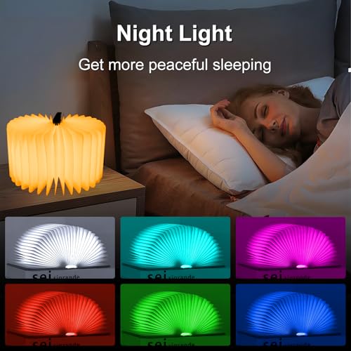Foldable Book Lamp with 7 Color LED Night Light Leather Cover USB Rechargeable Home Decor Gift