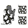 Halloween Ghosts Heat-Resistant Silicone Oven Mitts & Pot Holders Set - Long Non-Slip Kitchen Gloves