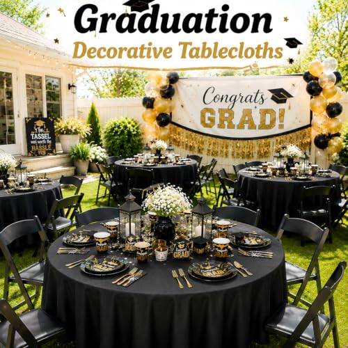 Black 84-Inch Round Disposable Tablecloths - Set of 6, Party & Event Cover