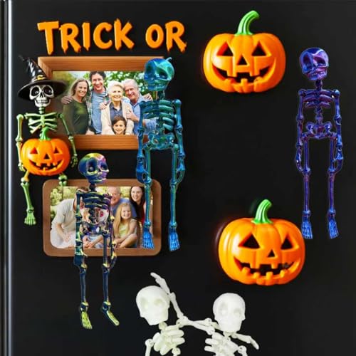 6pcs Posable Skeleton Fridge Magnets - 3D Articulated Mini Skeleton Decorations for Refrigerator, Locker & Office