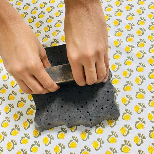 Ridhi Vintage Yellow Hand Block Print Cotton Dining Tablecloth 160x72 Rectangular